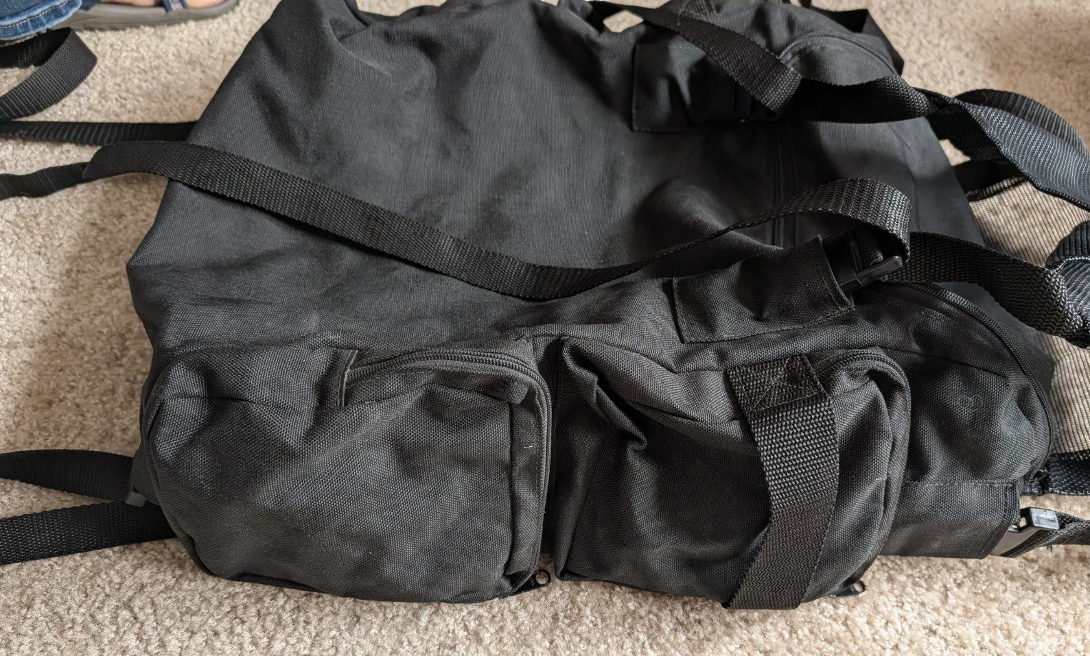 T-BAGS Expandable Black Canvas Motorcycle Travel Bags +Top Roll Bag + Bungee Net