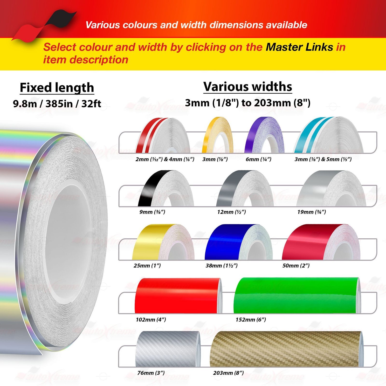 2″ Roll Vinyl Pin Stripes DIY Self Adhesive Line Car Tape Decals Stickers 50mm