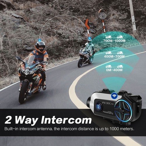 BT Fodsports FX30C Pro Motorcycle Intercom Bluetooth 5.4 Helmet Headset 1080P FM