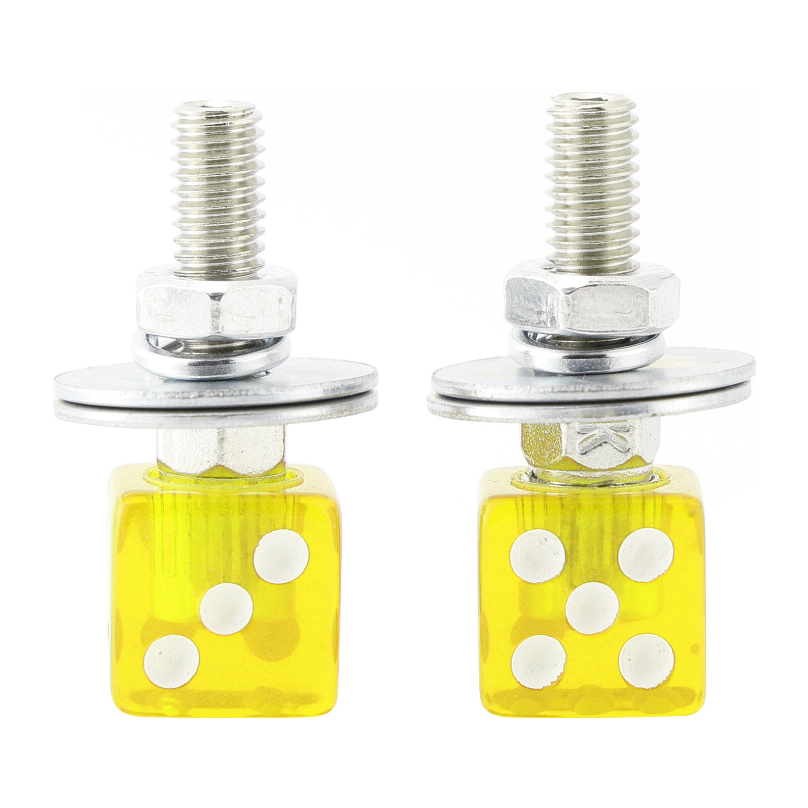 2x Motorcycle Bike Plastic Yellow Dice License Plate Bolt On Screw On Frame Nut#