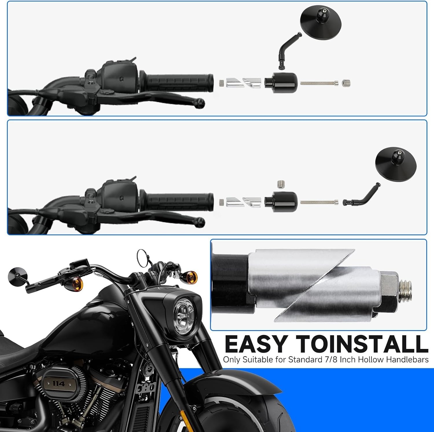 MOTORCYCLE REARVIEW MIRRORS 7/8″ HANDLE BAR END for CAFE RACER BOBBER CRUISER