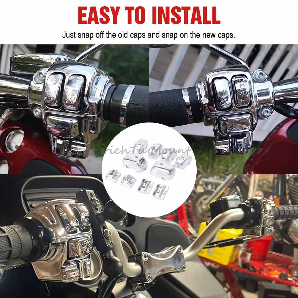 Chrome Hand Control Switch Housing Cover & Button Cap For Harley Touring 1996-13