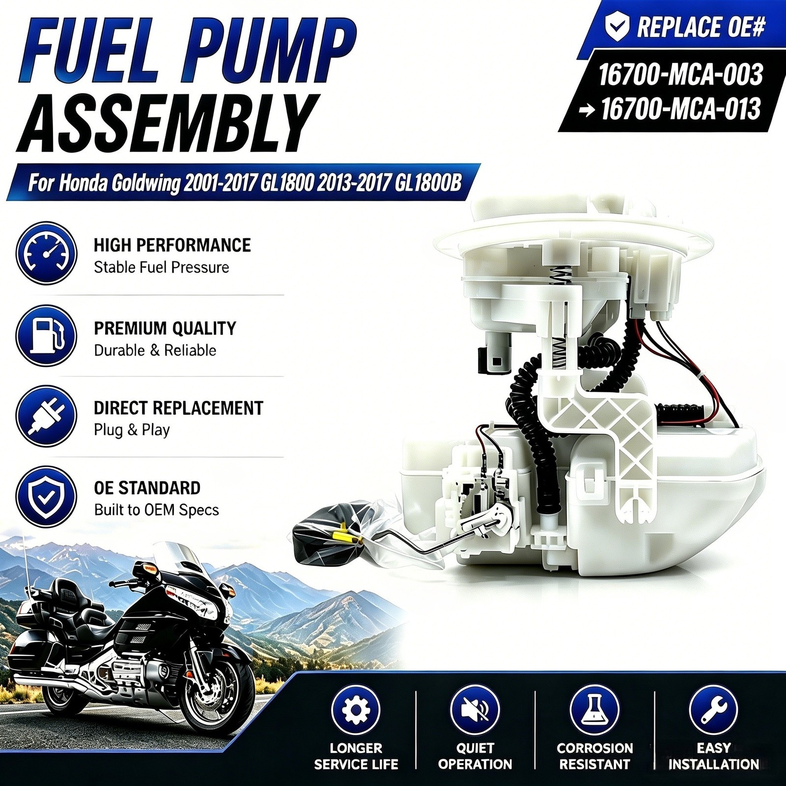 16700-MCA-013 Fuel Pump Assembly For Honda Goldwing 01-17 GL1800 13-17 GL1800B