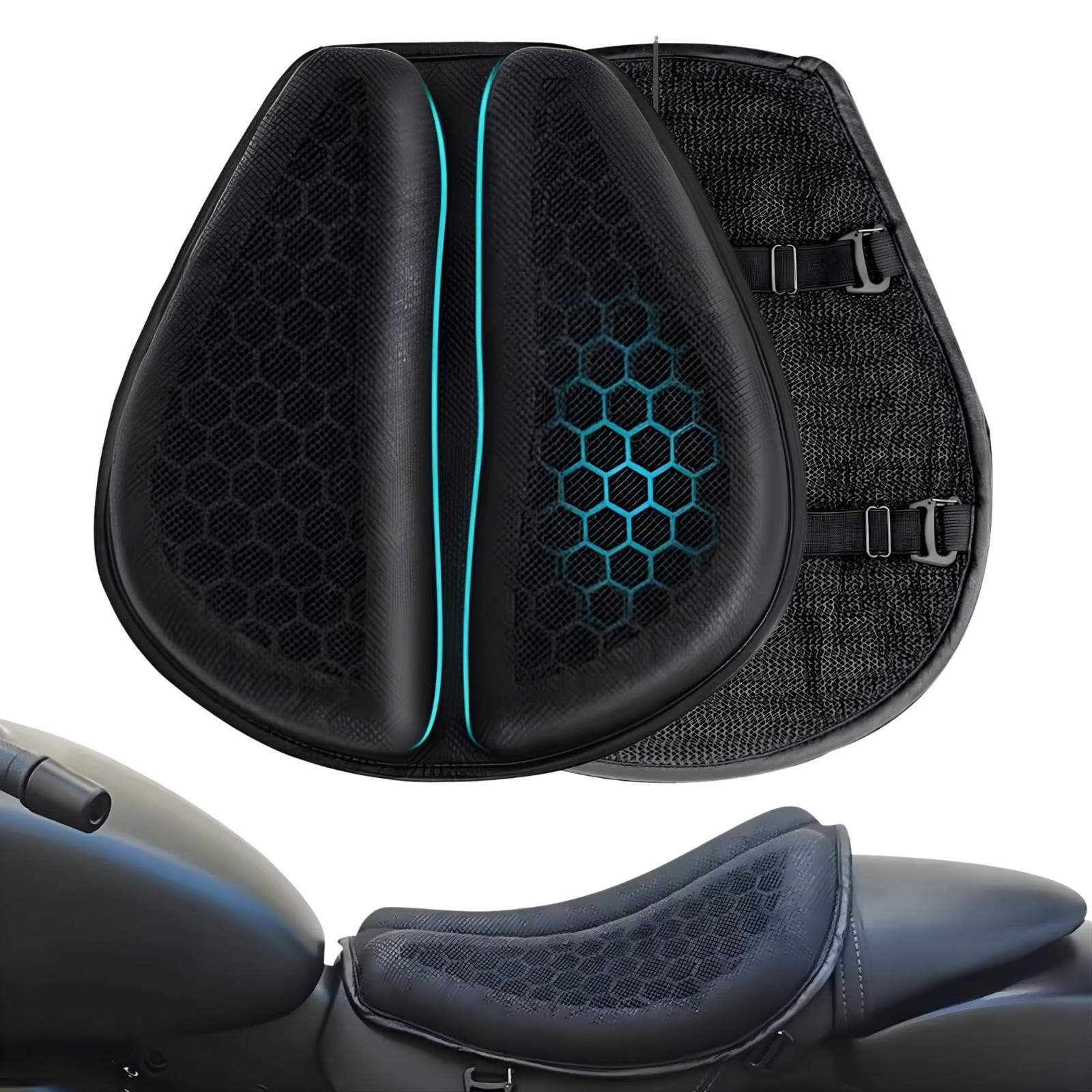 Foldable Motorcycle Gel Seat Cushion, Large 3D Breathable Pad for Long Rides