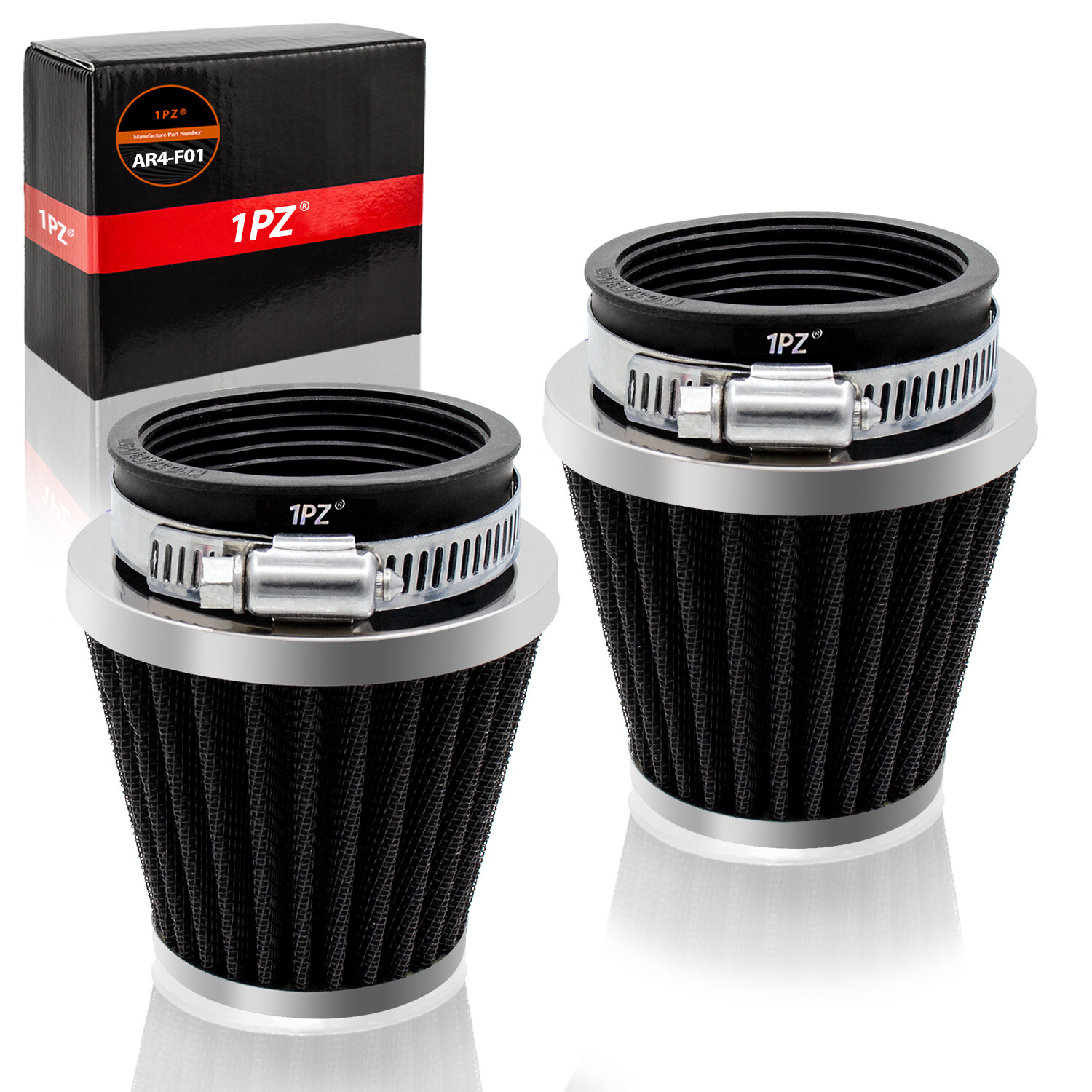 2 Washable Tapered 48-50mm Chrome Pod Air Filter Motorcycle Cafe Racer Dirt Bike