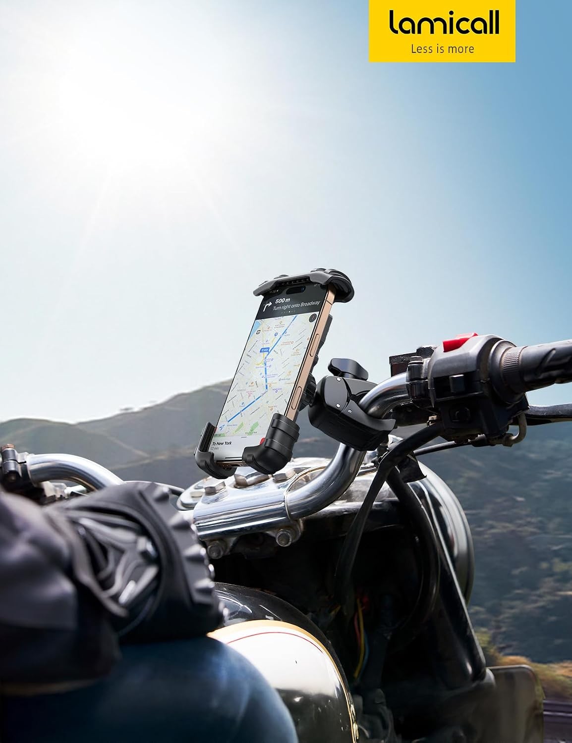 Motorcycle E-Bike Scooter ATV Handlebar Phone Mount Clip, Lockable Rotating Shoc