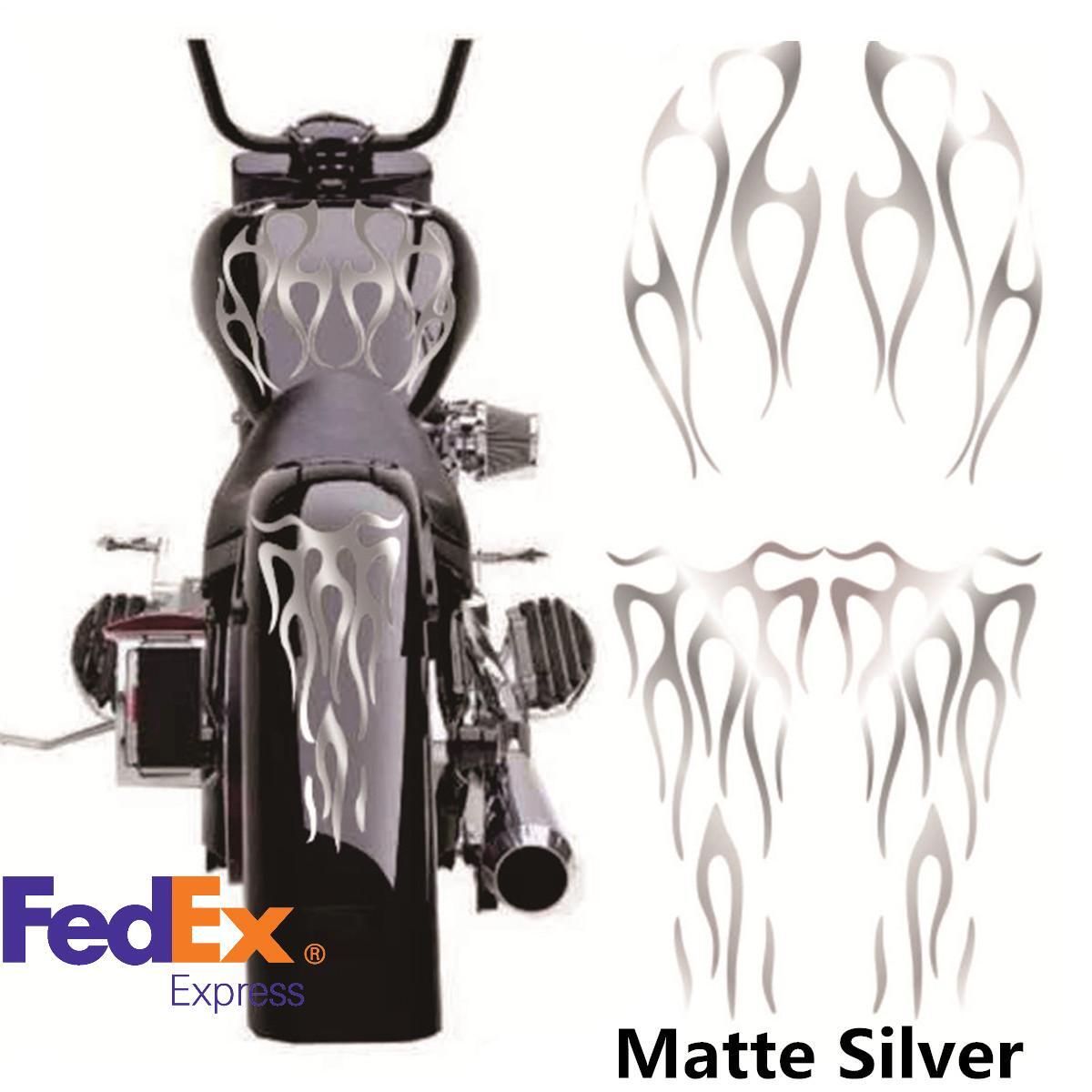 1Set Motorcycle Flame Sticker for Gas Tank & Fender Decals Vinyl Matte Silver