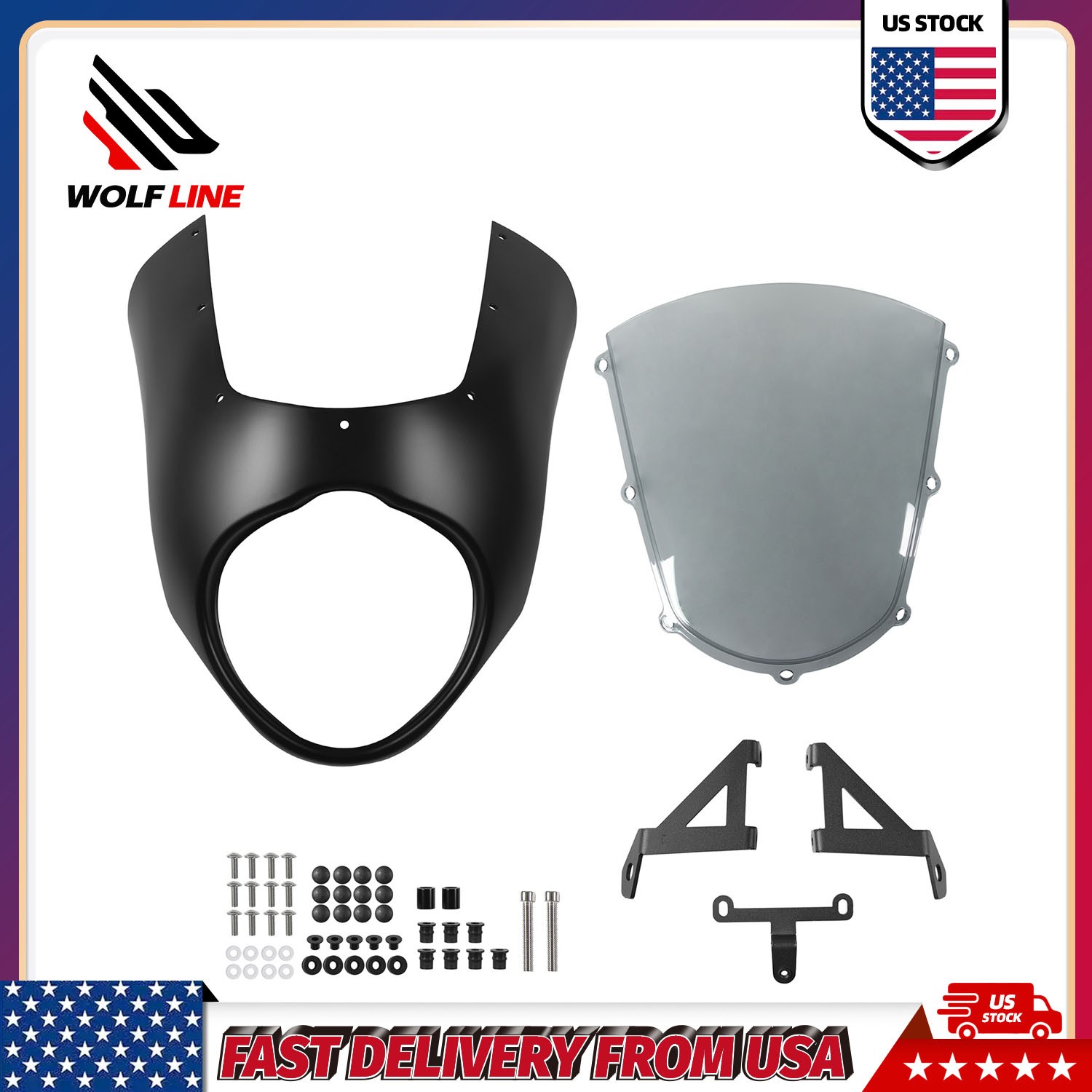 WOLFLINE For Kawasaki Vulcan VN650 15-2025 Windscreen Headlight Cowling Fairing