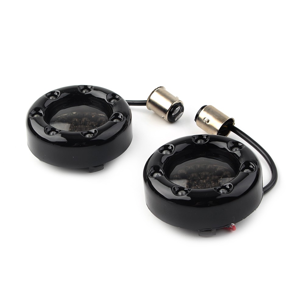 1 Pair LED Black Fire Ring Turn Signals Lights for Harley Softail Dyna