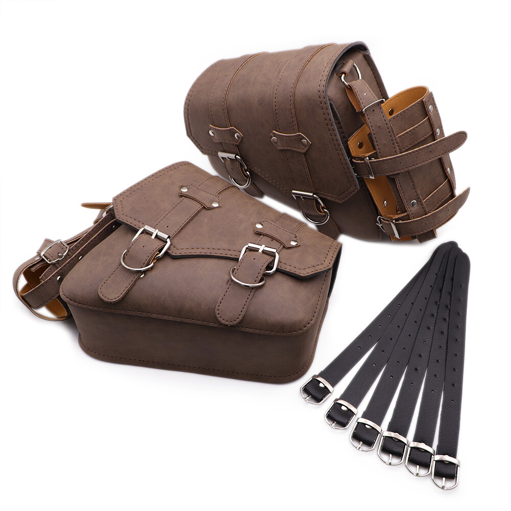 Motorcycle Faux Leather Retro Side Saddlebags With Drink Holder Bag Custom