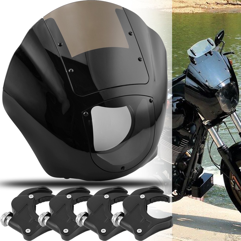 Quarter Headlight Fairing Windshield w/ 49mm Fork Clamp Fit For Harley Dyna 06+