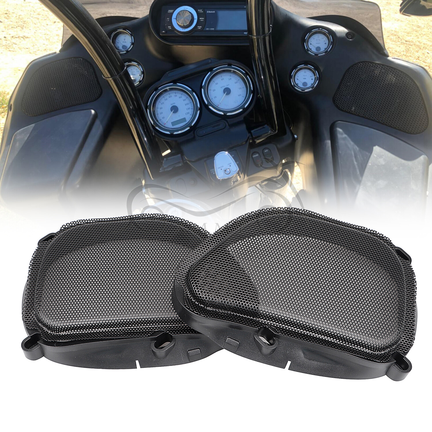 Black Thick Mesh Front Fairing Speaker Grilles For Harley Road Glide 1998-2013