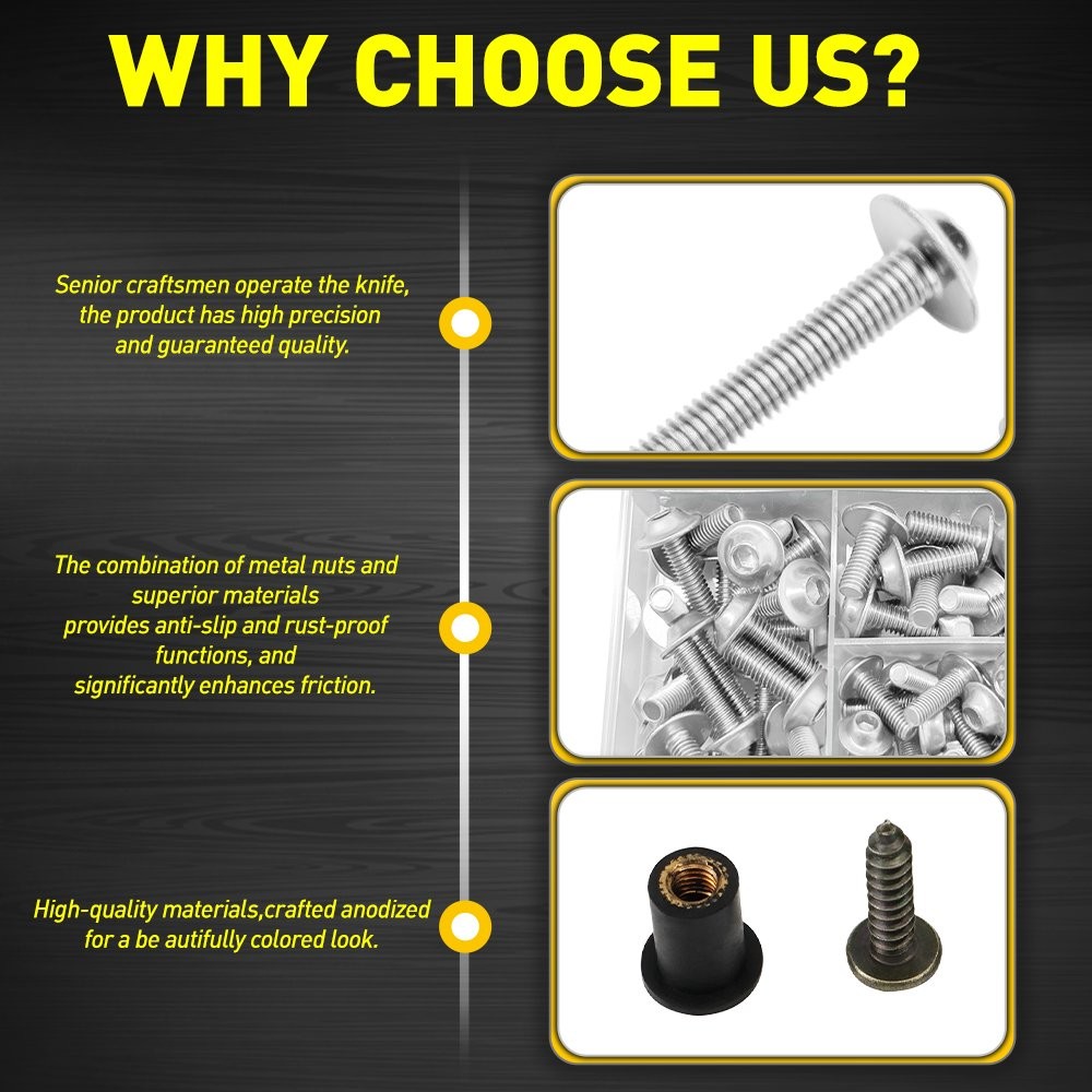 155Pcs Silver Fairing Screws Bolts Fastener Nut Kit Universal Motorcycle Bike US