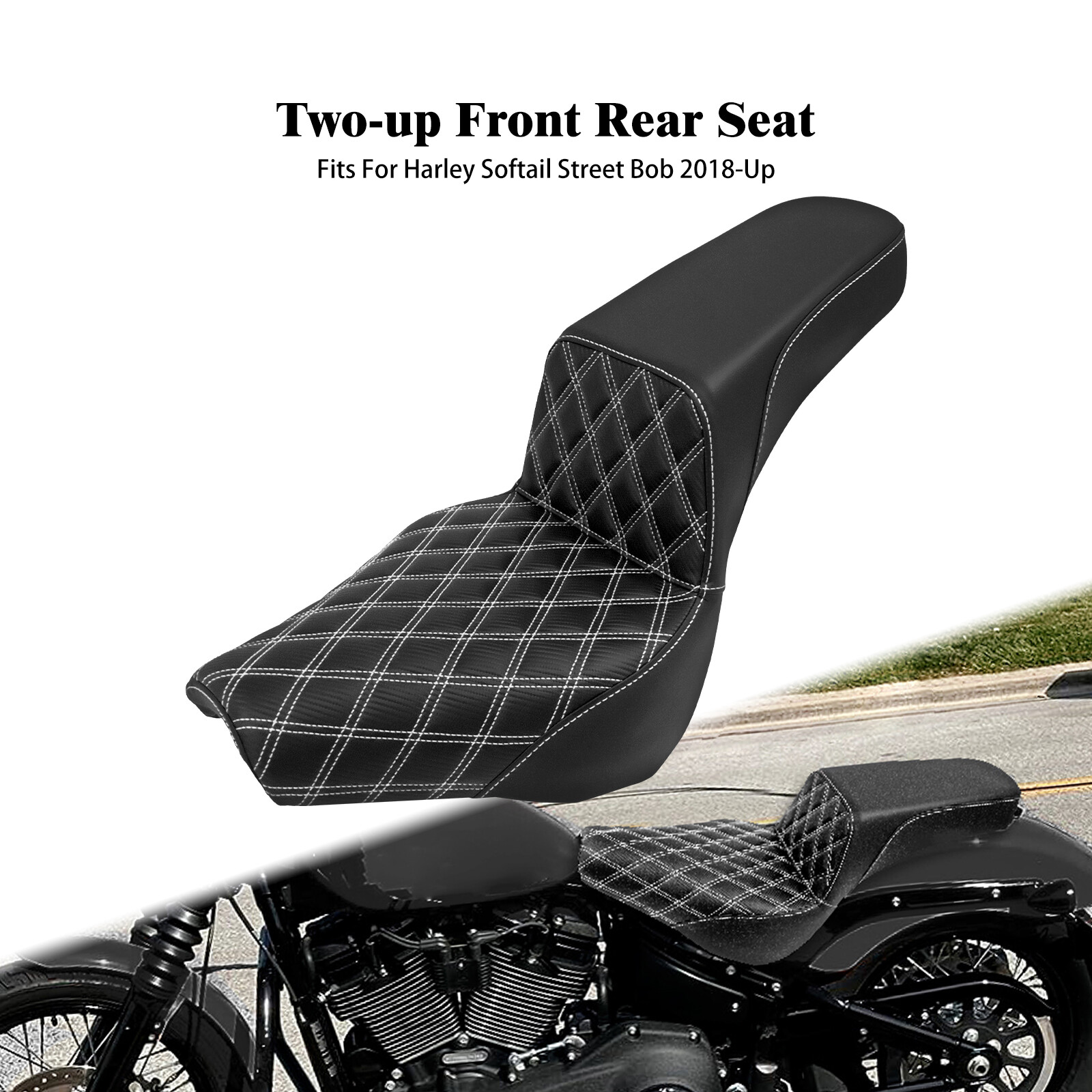 Driver Passenger Seat White Stitching For Harley 18-2024 Softail Slim Street Bob