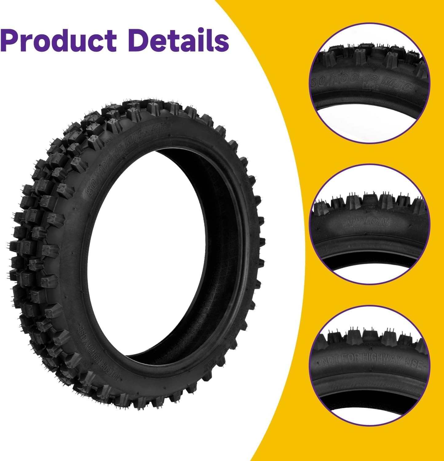 3.00-12 80/100-12 Dirt Bike Rear Tire and Inner Tube Compatible with 90Cc 110Cc