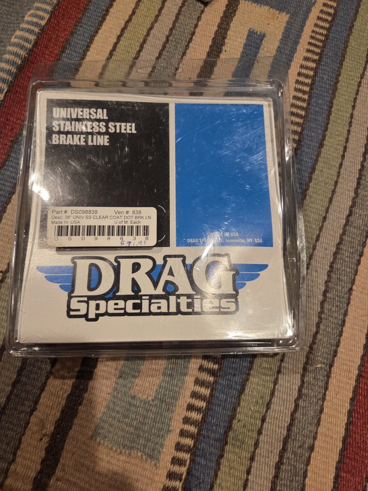 Drag Specialties 38″ Universal Stainless Steel Braided Oil Line 838 Clear Coat