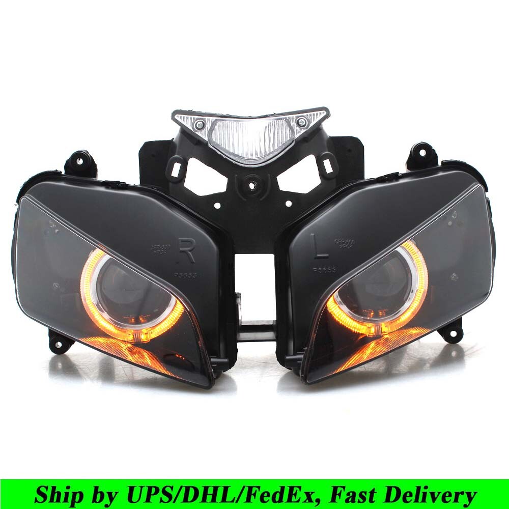 Fully Headlight Assembly HID Projector Amber Angel Eye for Honda CBR1000RR 04-07