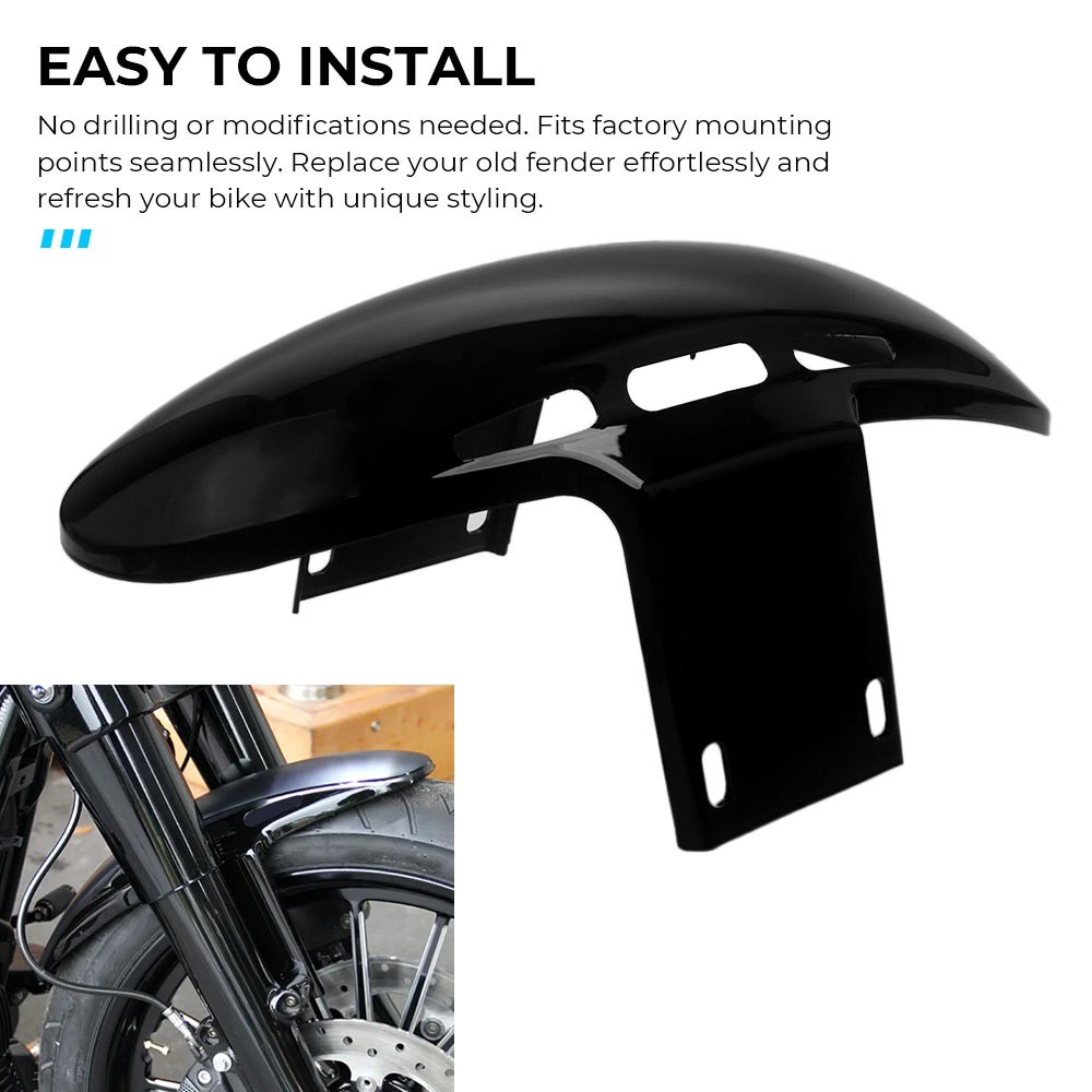 Gloss Black 21″ Wheel Short Slotted Front Fender Fit For Harley Touring 2014‑23