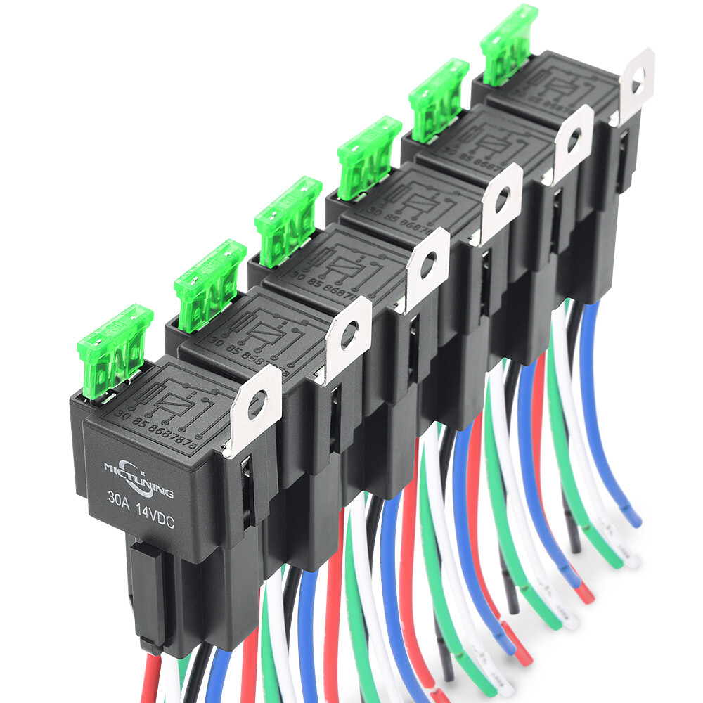6PCS 5-Pin Fuse Relay Switch Harness Set 12V 30A SPST Relays with 14AWG Wire
