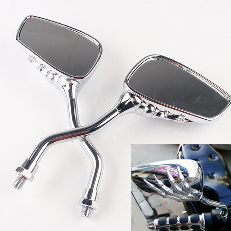 1 Pair of Motorcycle Rear View Mirrors Skull Skeleton Hand 10mm/8mm Screw Thread