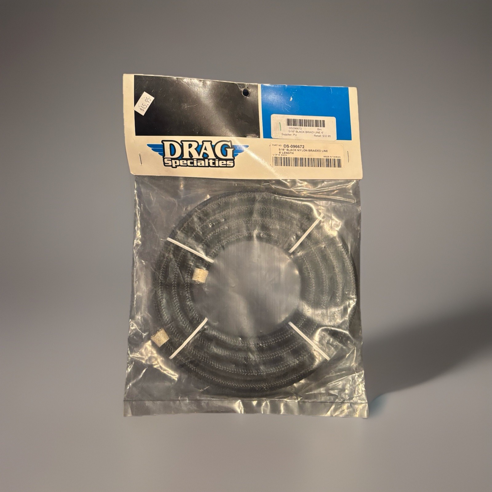 DRAG SPECIALTIES DS-096672 5/16” BLACK NYLON BRAIDED LINE 6’ LENGTH