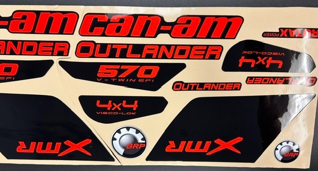 CAN-AM OUTLANDER 570 EFI XMR CUSTOM RED AND BLACK LAMINATED DECALS OFFROAD BLEM