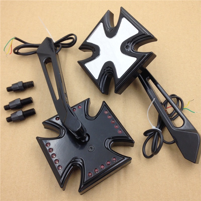Black Custom LED turn siganl integrated mirror Fit For Harley Electra Sportster