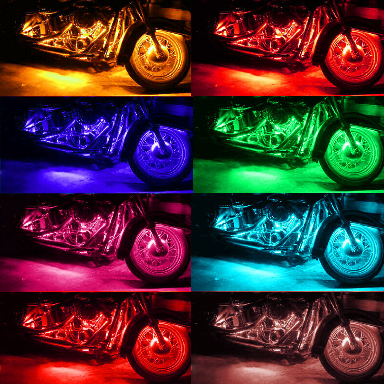 8 Pods RGB LED Rock Lights for Motorcycle Underglow Light Kit w/ Remote Control