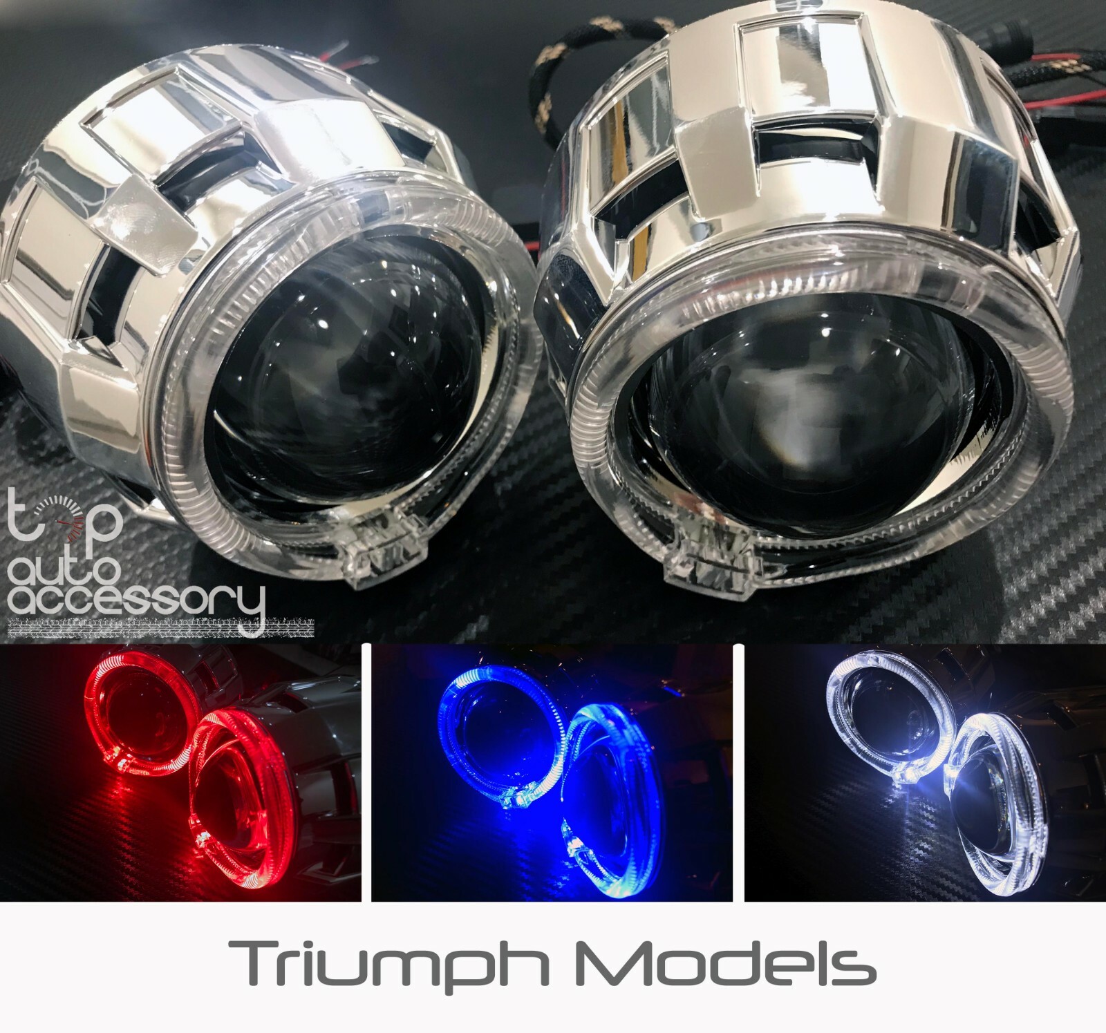 Angel Halo Eye Projector Lens Built-In LED HID Headlights Lights for Triumph
