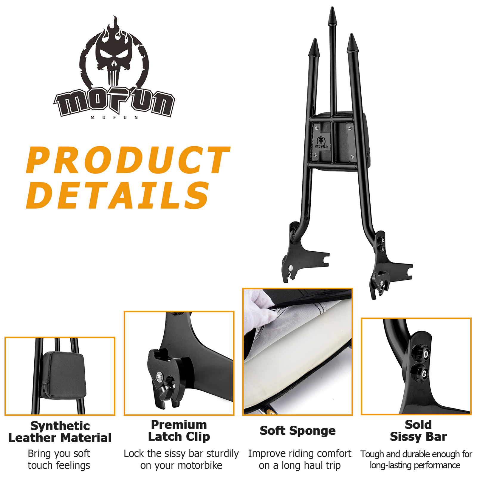 MOFUN 31″ Triple Halberd Backrest Sissy Bar Black For Harley Road King 1997-2008
