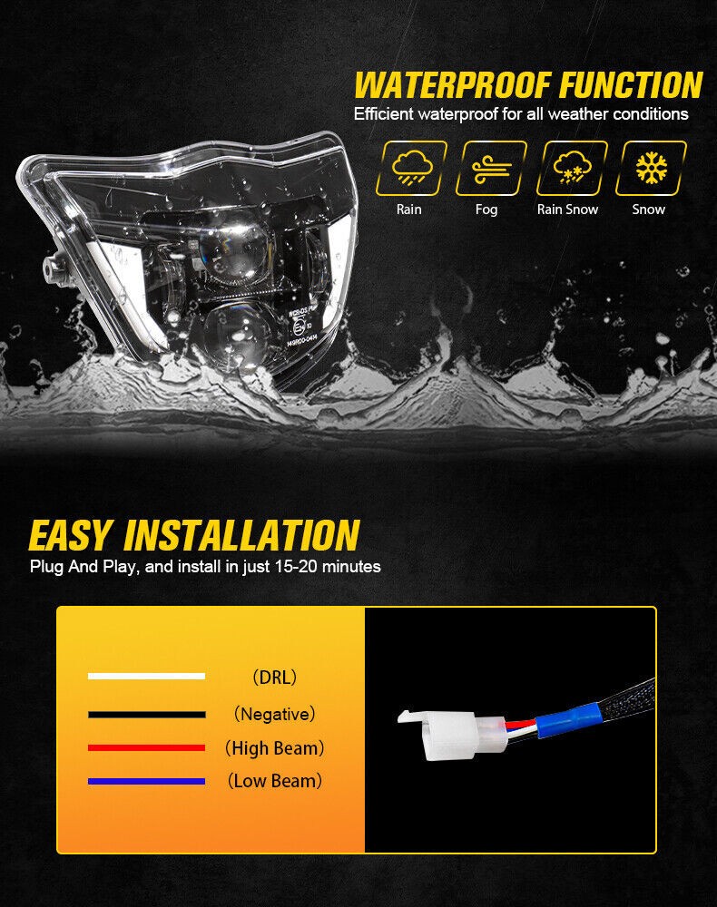 LED Headlight with Switch For Yamaha YZ 85 125 250 450 490 TTR 110 125 200 230