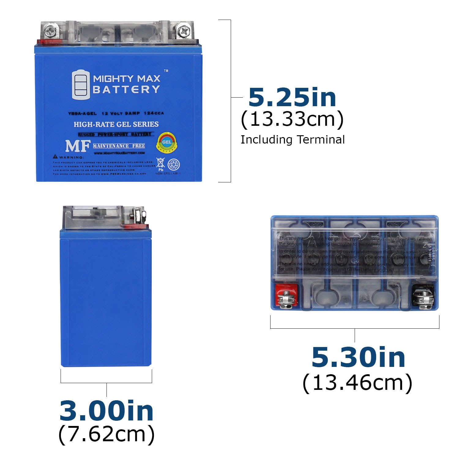 Mighty Max Battery YB9A-AGEL 12V 9AH GEL 130CCA Rechargeable Motorcycle Battery