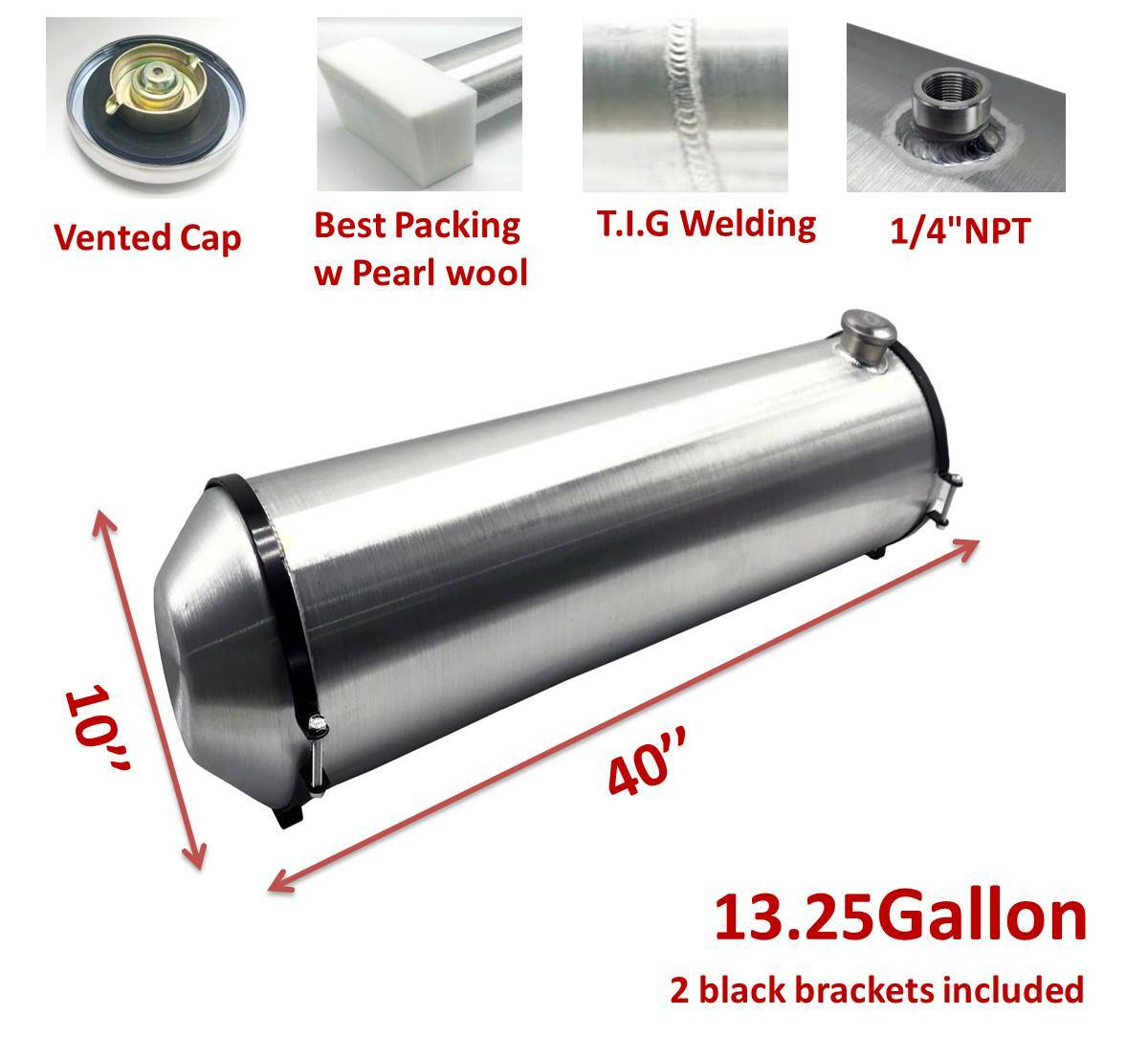 Aluminum 10×40″ Fuel Tank 13.25 Gallons End Fill 1/4″ NPT For Truck/ Hot Rod
