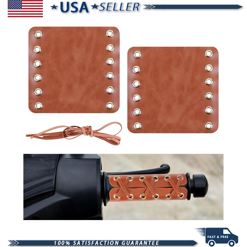 2PCS Leather Motorcycle Handlebar Grip Covers, 4.53×4.33 PU Leather Straps, Anti