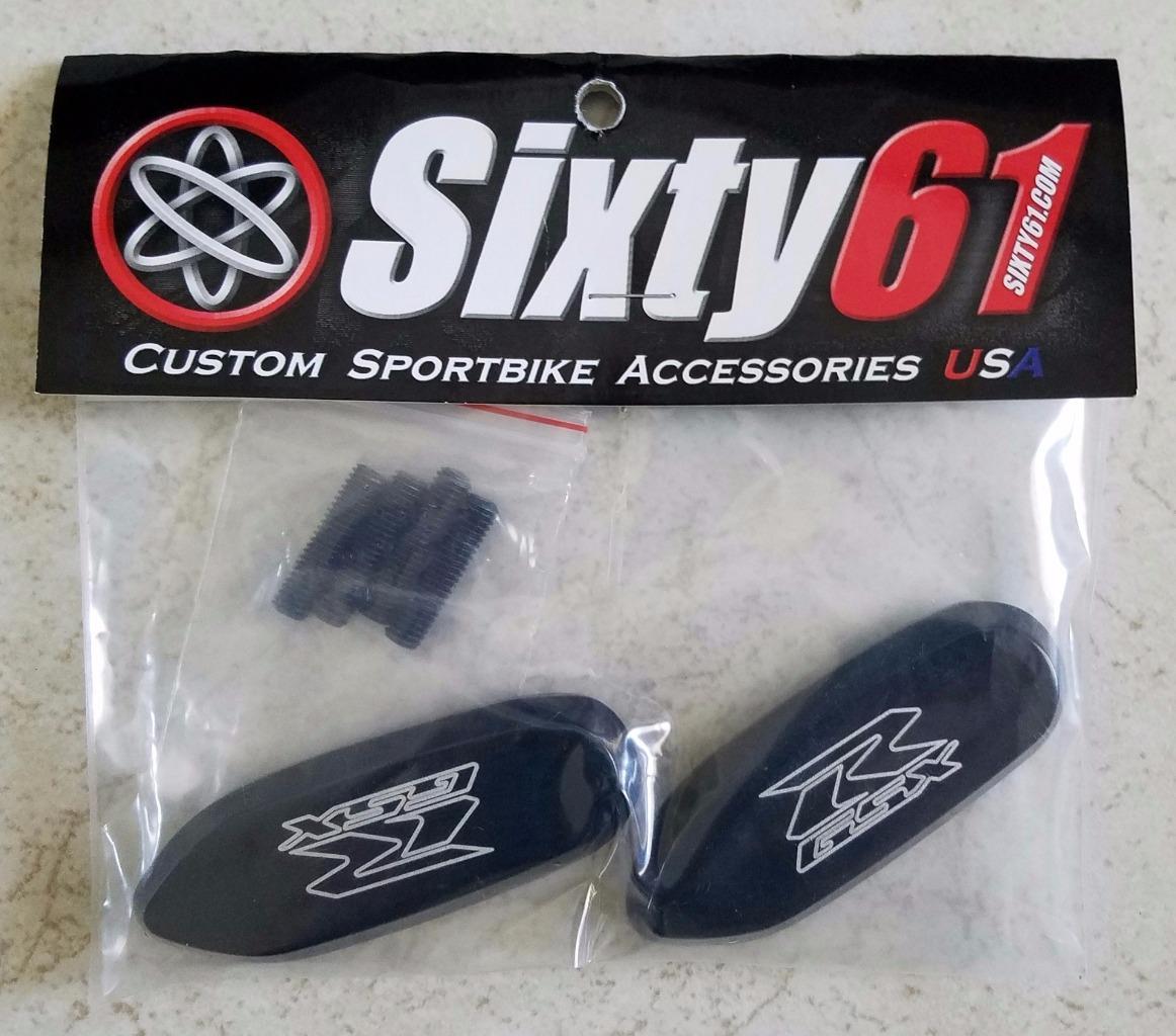 Suzuki GSXR 750 Mirror Block Offs 2006-2020 2021 2022 2023 Base Plate Black Caps