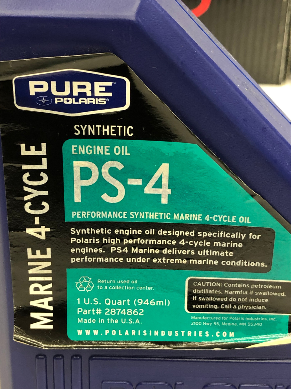 Genuine Polaris 4 Cycle Engine Oil Performance Synthetic Marine P/N 2874862 OEM