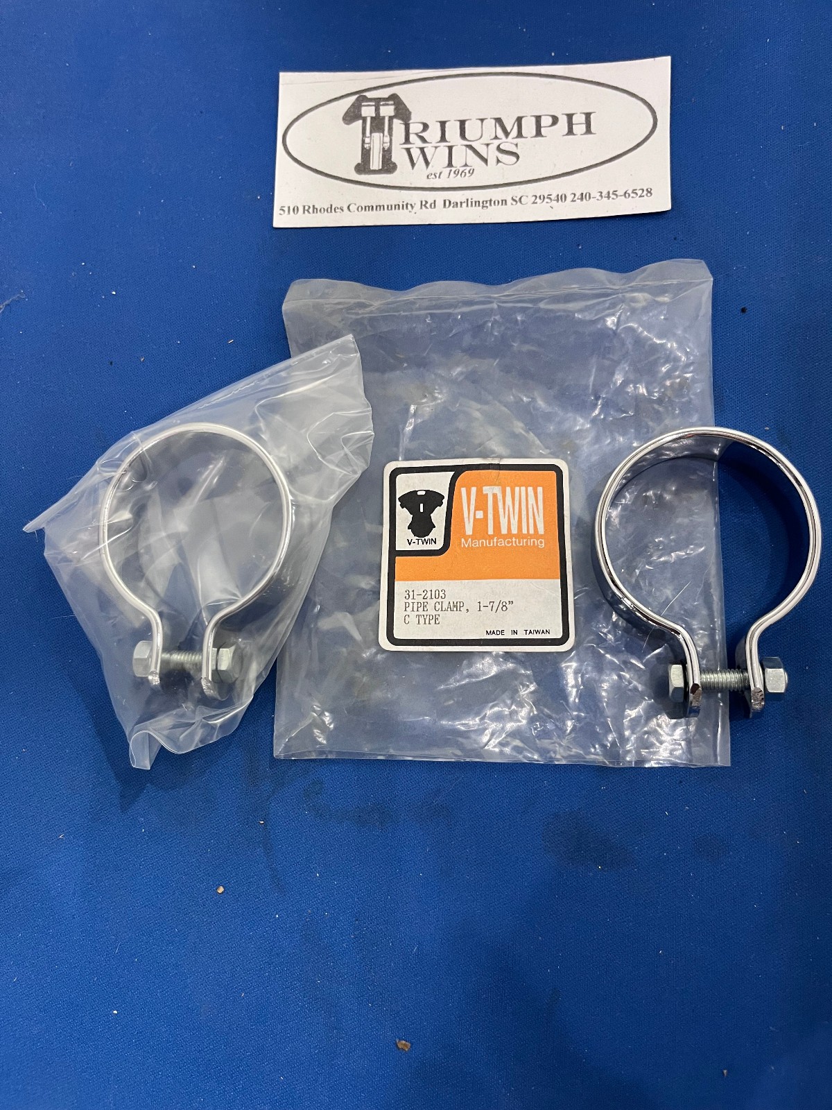 Muffler End Clamp Set by VTWIN 31-2103 Chrome 1-7/8″ Muffler Body Clamp