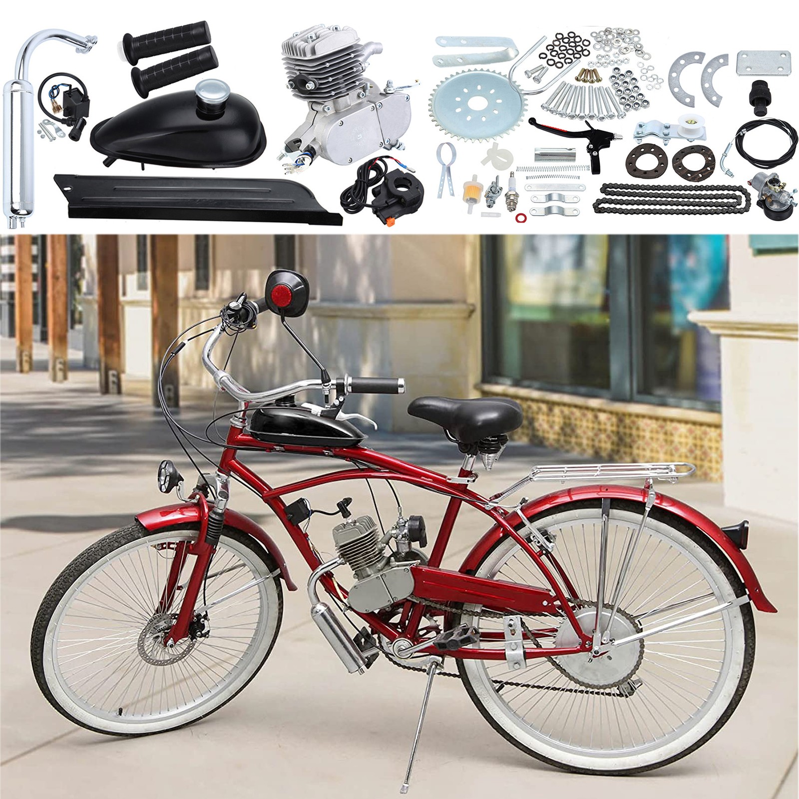 Full Set 80cc 2-Stroke Bike Gas Motor Engine Kit Motorized for 26″ 28″ Bicycle