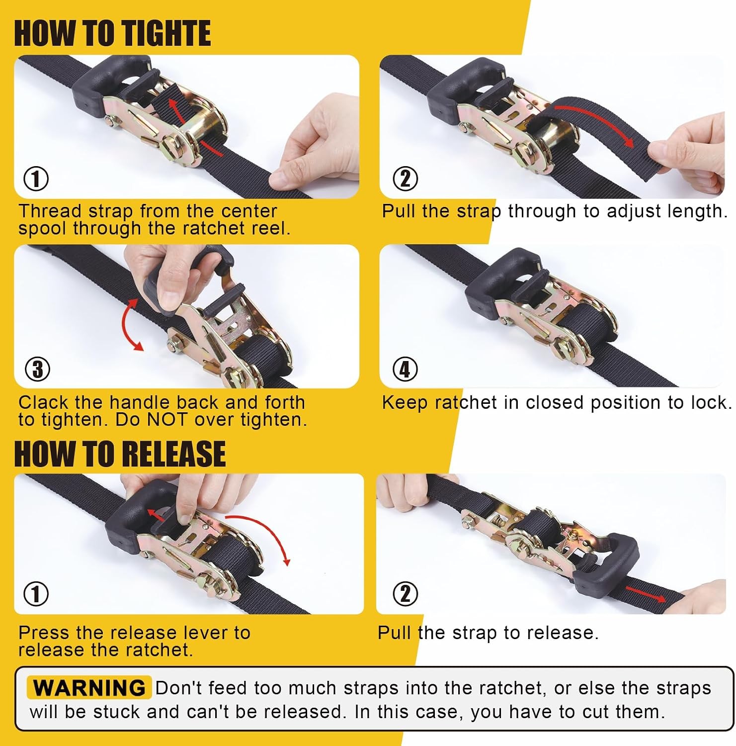 1×8′ Heavy Duty Ratchet Tie Down Straps 1860lbs Break Strength Black Cargo