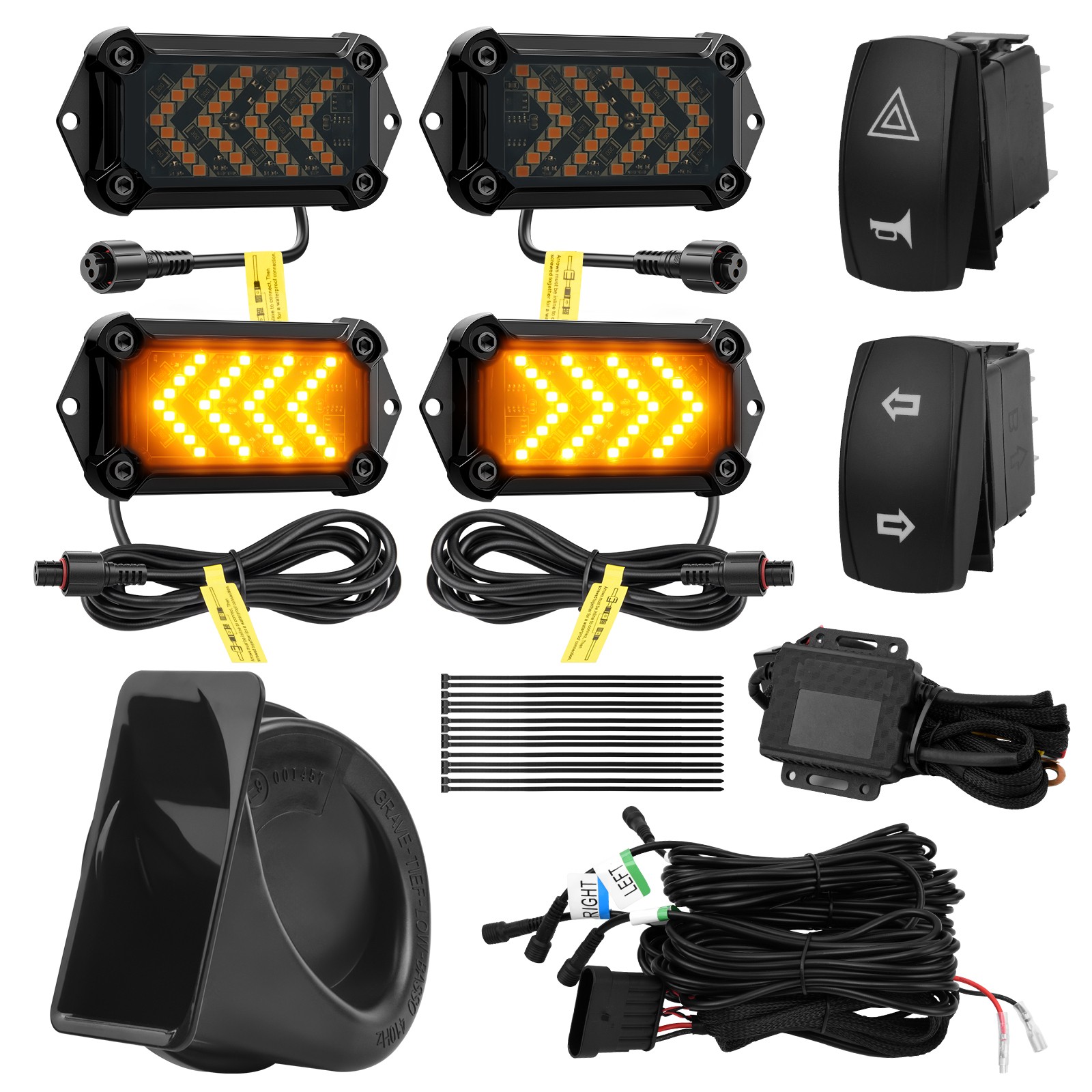 Street-Legal ATV/UTV Turn Signal w/ 110D Horn Triangle LED Blinkers & Switch Kit