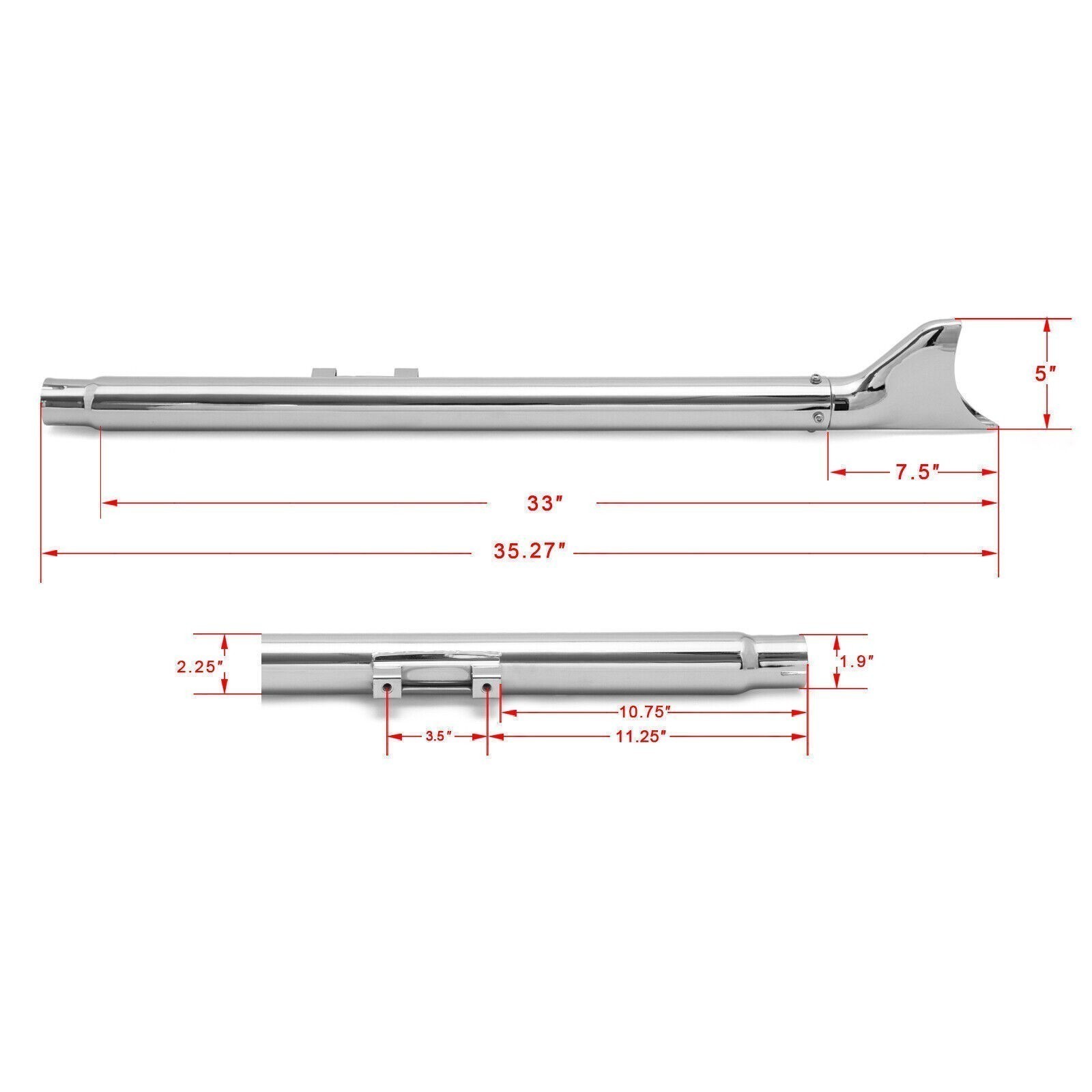 33in. 1 7/8 Fishtail Muffler Slip on Exhaust Drag Pipes For Harley Softail 07-17
