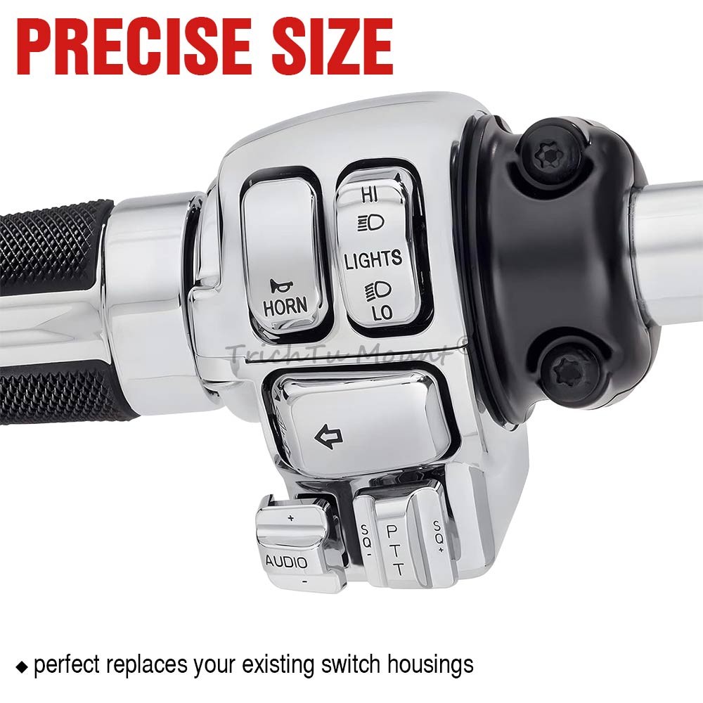 Chrome Hand Control Switch Housing Cover & Button Cap For Harley Touring 1996-13