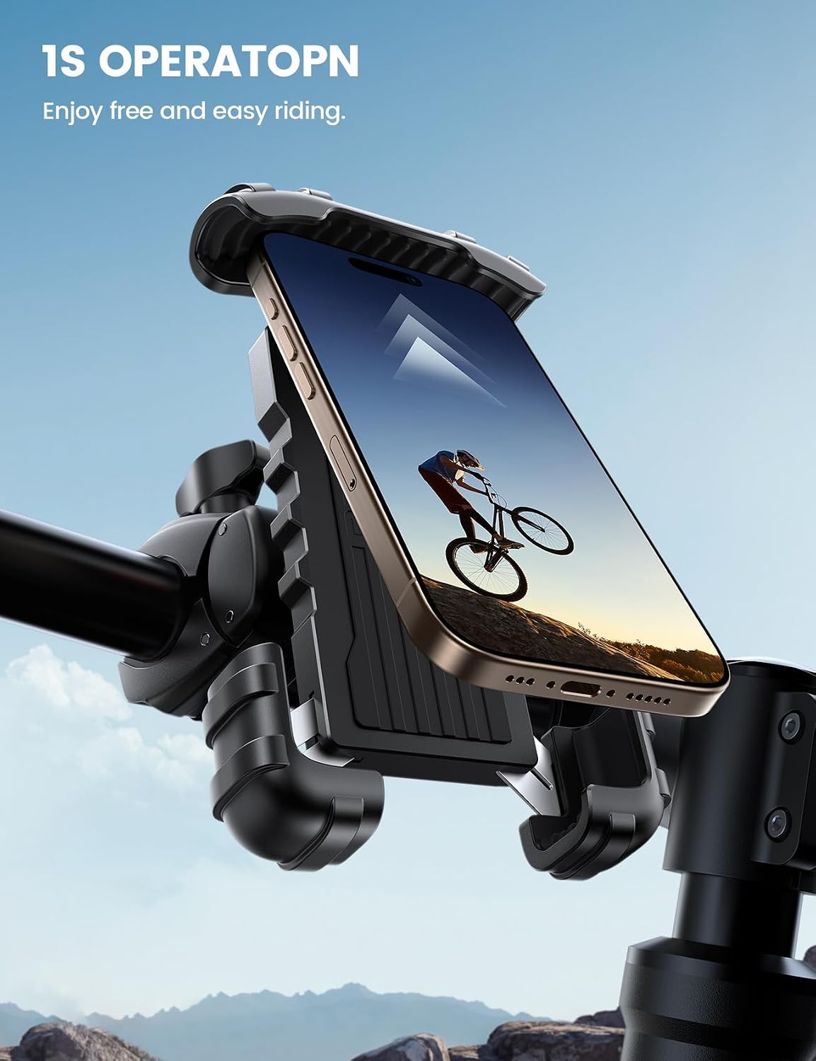 Motorcycle E-Bike Scooter ATV Handlebar Phone Mount Clip, Lockable Rotating Shoc