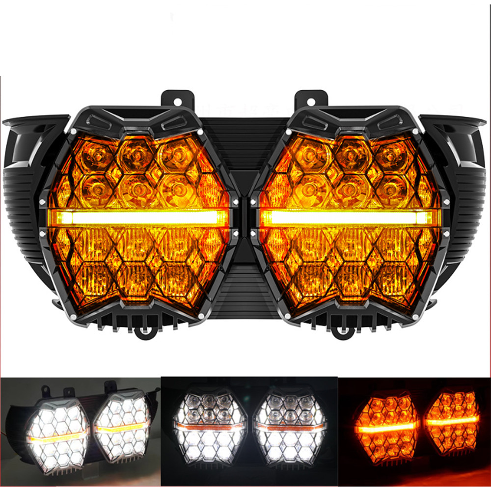 LED Dual Headlight Amber DRL,white Hi/Low beam For Harley Road Glide 2015-2023