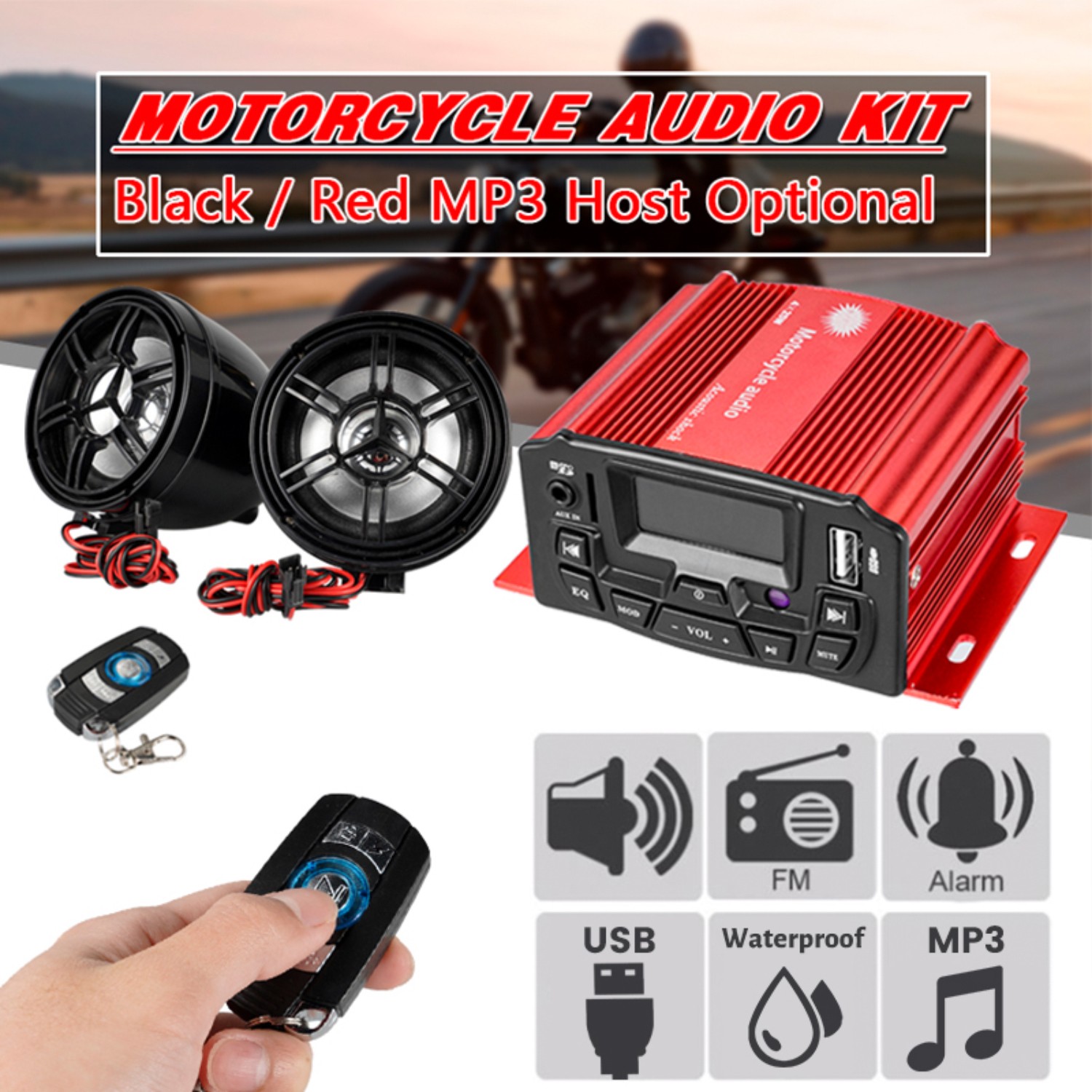 Bluetooth Motorcycle Audio Speakers Kit 4 Wheeler Stereo ATV AUX System FM Radio