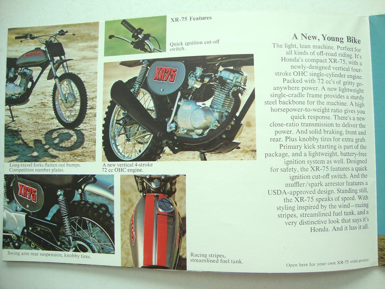 1973 HONDA XR75-K0 XR75 Dirt Bike Motorcycle Genuine OEM Sales Brochure MINT