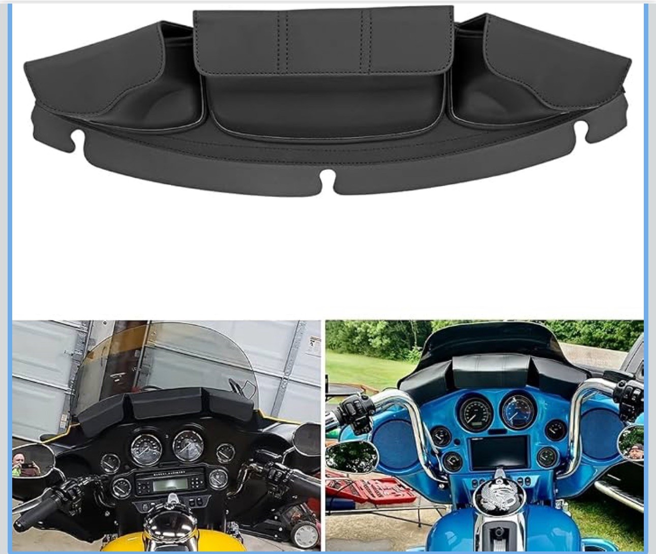 3 Pocket Windshield Batwing Fairing Pouch Fit For Harley Electra Glide 2014-2024
