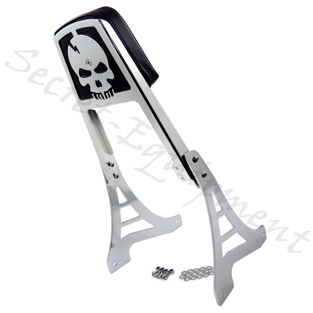 Black Skull Backrest Sissy Bar With Leather Pad For Harley Sportster 1200 883