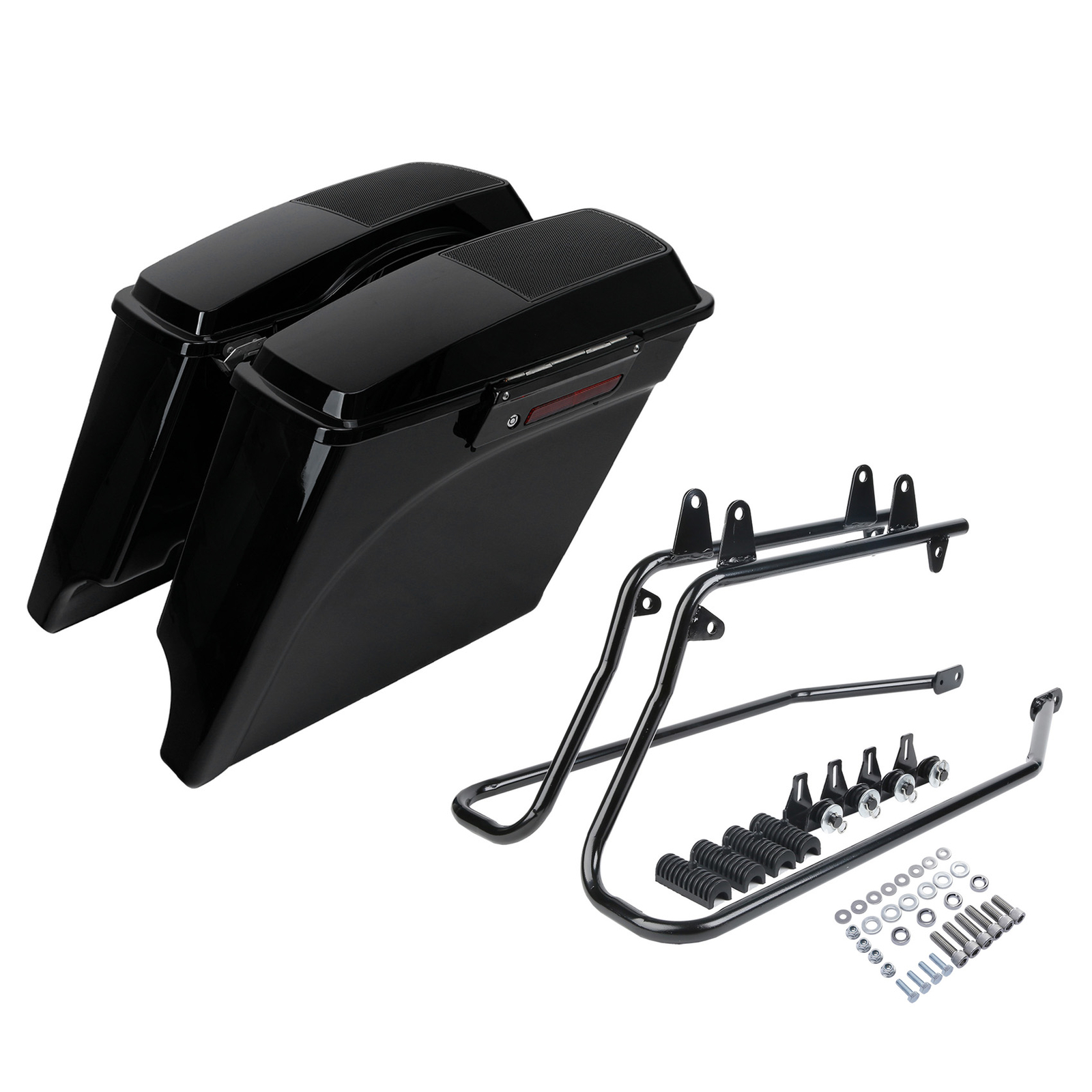 Black 5″ Stretched Saddlebags Speaker Lids Bracket Fit For Harley Softail 84-17