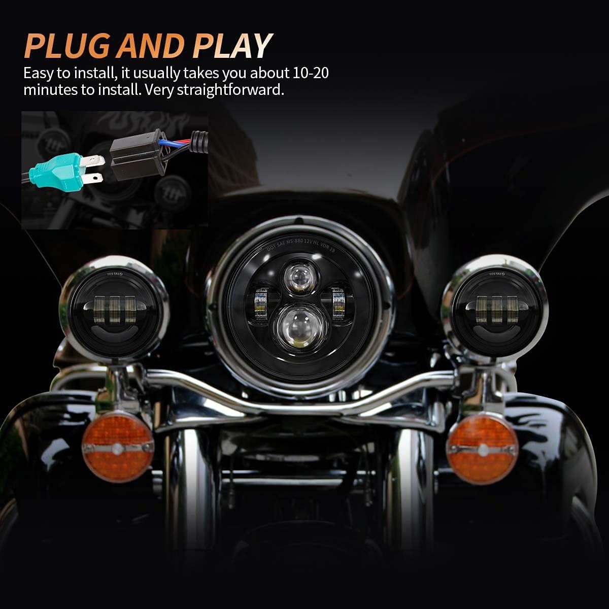 7″ LED Headlight + Fog Light For Harley Davidson Heritage Softail Classic